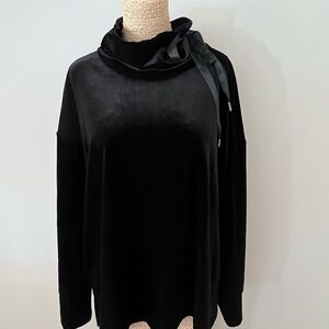 Lysse Black Cowl Neck velvet top with Ribbon Accent